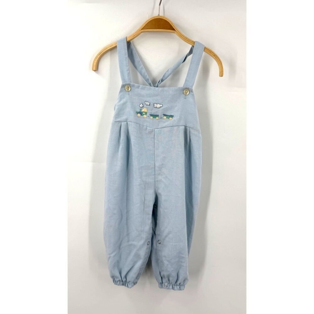 Vintage Infant Baby Overalls Train Embroidered Front Size 24 Months Made in USA